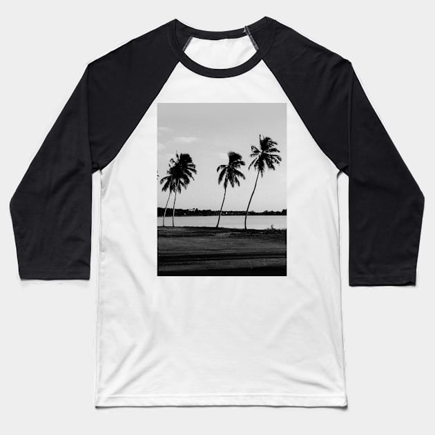 Black White Coconut Trees Baseball T-Shirt by polandrich